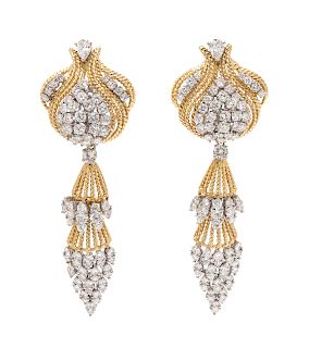 A Pair of Bicolor Gold and Diamond Convertible Earclips,
