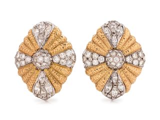 A Pair of 18 Karat Bicolor Gold and Diamond Ear Clips, Migliore