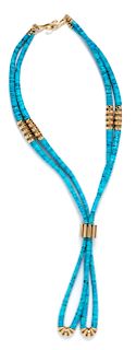 An 18 Karat Yellow Gold and Turquoise 'Nadja' Necklace, Mauboussin,
