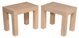 Pair Faux Shagreen-Veneered Low Tables