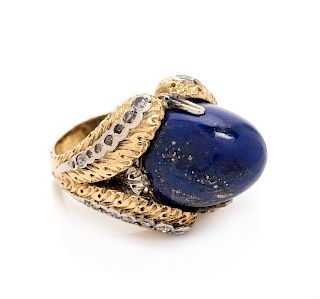 An 18 Karat Yellow Gold, Diamond and Lapis Lazuli Ring, Buccellati,