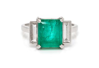 A Platinum, Emerald and Diamond Ring,