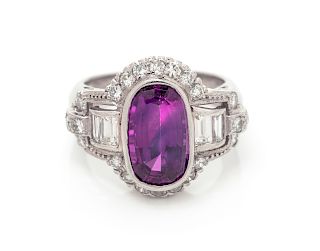A Platinum, Pink Ceylon Sapphire and Diamond Ring,