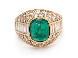 An 18 Karat Yellow Gold, Zambian Emerald and Diamond Ring,