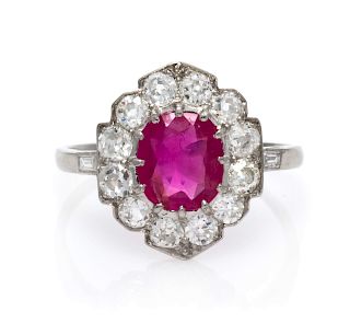 An Art Deco Platinum, Burmese Ruby and Diamond Ring,