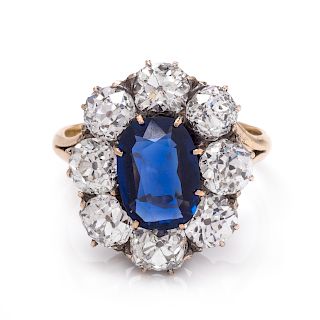 A Yellow Gold, Kashmir Sapphire and Diamond Ring,