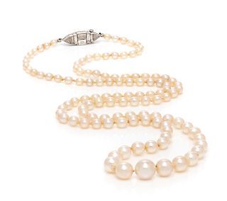A Platinum, Diamond and Natural Pearl Necklace, 