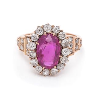 A Victorian Yellow Gold, Burmese Ruby and Diamond Ring,