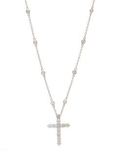 A White Gold and Diamond Cross Pendant/Necklace,