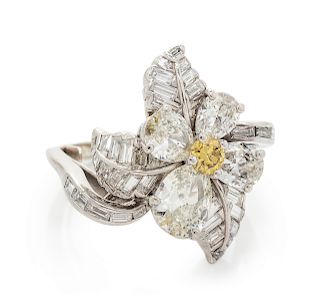 A Platinum, Colored Diamond and Diamond Ring,