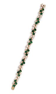 An 18 Karat Yellow Gold, Emerald and Diamond Bracelet, French,