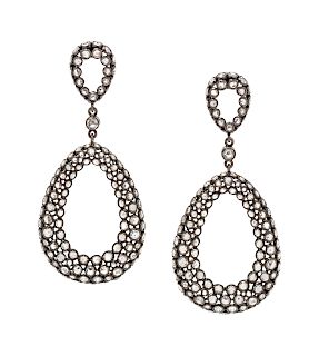 A Pair of 18 Karat White Gold, Black Rhodium and Diamond Earrings,