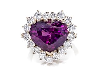 An 18 Karat White Gold, Purple Sapphire and Diamond Ring,