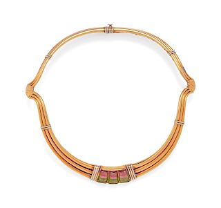 An 18 Karat Yellow Bicolor Gold and Bicolor Tourmaline Collar Necklace, Gucci,