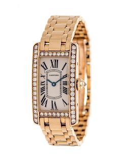 An 18 Karat Yellow Gold and Diamond Ref. 2482 €˜Tank Americaine€™ Wristwatch, Cartier,