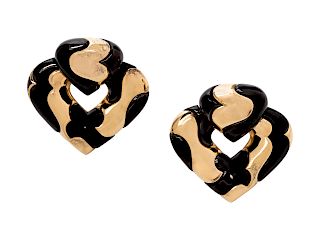 A Pair of 18 Karat Yellow Gold and Blackened Stainless Steel Earclips, Marina B., Circa 1987,