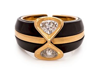An 18 Karat Yellow Gold, Diamond and Blackened Stainless Steel and Ring, Marina B.,