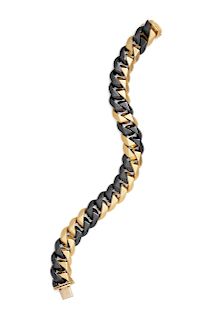 An 18 Karat Yellow Gold and Blackened Stainless Steel Curb Link Bracelet, Bvlgari,