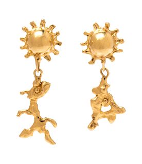 A Pair of 22 Karat Yellow Gold Earrings, Jean Mahie,