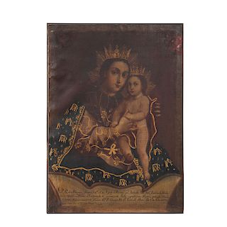 OUR LADY OF REFUGE. MEXICO, 18TH CENTURY. Oil on canvas. With inscription at the bottom of the image. 
