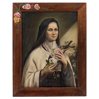 SIGNED R. AGUIRRE. MEXICO, BEGINNING OF THE 20TH CENTURY. SANTA TERESA DE JESÚS. Oil on canvas. Signed and dates in 1921