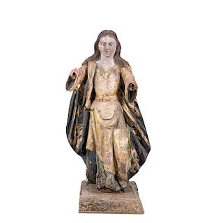 MADONNA. MEXICO, 19TH CENTURY. Carved and polychromed wood figure. 