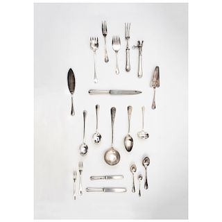 FLATWARE SET. FRANCE, 20TH CENTURY. Brand: CHRISTOFLE, mixed-metal. In a wooden canteen.