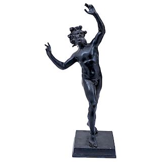 DANCING FAUNE. ITALY, BEGINNING OF 20TH CENTURY. Bronze, black patina. Inspired on the Greco-Roman sculpture from Pompeya.
