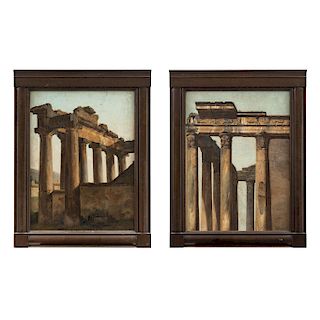VIEW OF THE RUINS OF ROME. 20TH CENTURY. Oil on board. Pieces: 2