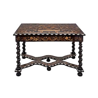 CONSOLE. BEGINNING OF THE 20TH CENTURY. Hollandaise Style. Carved wood console with central drawer. Decorated with flower, acanthus and bird marqueter