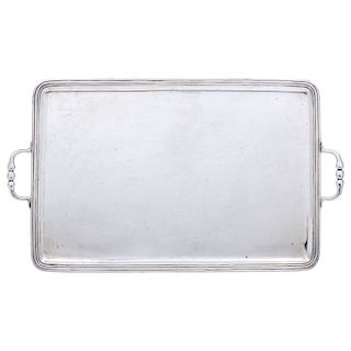 TRAY. MEXICO, 20TH CENTURY. Sterling 0.925 Silver. Brand: SANBORNS. Rectangular and the body flat with molded rims.