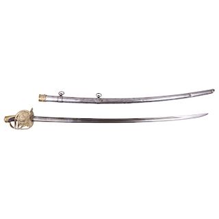 SABRE, ROYAL GUARD OF LOUIS XVIII. FRANCE, 19TH CENTURY. Steel curved blade. From the armory COULAUX & CIE. KLIENGENTHAL, with scabbard.