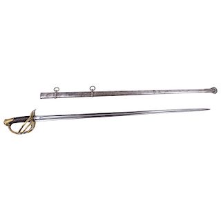 OFICIAL INFANTRY SABRE. FRANCE, 19TH CENTURY. Steel curved blase. From the armory COULAUX & CIE. Dated. With scabbard.