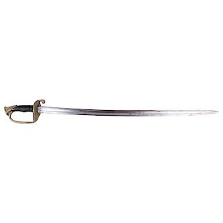 CAVALRY SABRE. FRANCE, 19TH CENTURY. Steel curved blade. Horn-hilted.