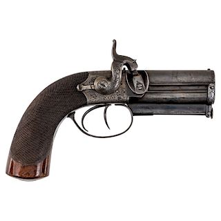 PISTOL. ENGLAND, 19TH CENTURY. Iron and wood. Double-barrel. Marked: "W.A. BECKWITH"