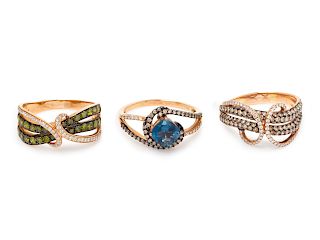 A Collection of Rose Gold and Diamond Rings,