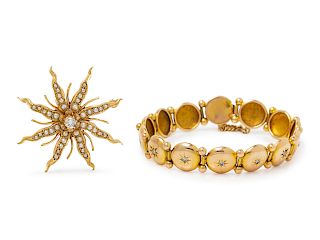 A Collection of Yellow Gold and Diamond Jewelry,