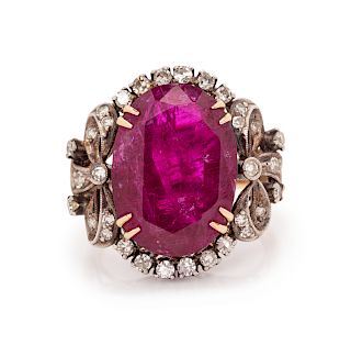 A Silver Topped Yellow Gold, Ruby and Diamond Ring,