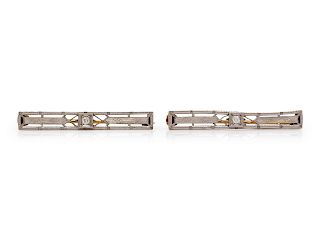 A Pair of Edwardian Platinum Topped Yellow Gold and Diamond Bar Brooches, Krementz & Co.,