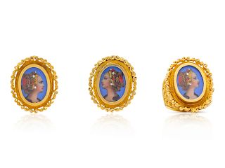 A Collection of Yellow Gold Portrait Jewelry,