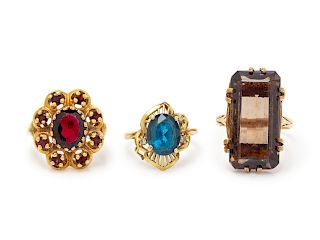 A Collection of Yellow Gold and Multigem Rings,
