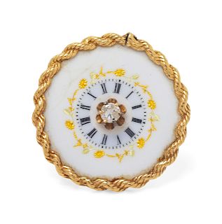 A Yellow Gold, Ceramic and Diamond Pendant/Brooch,