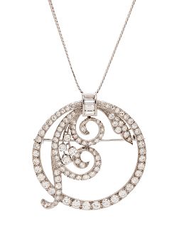 A Platinum, 14 Karat White Gold and Diamond Circular Pendant/Brooch,