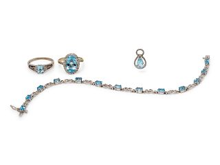 A Collection of White Gold and Aquamarine and Topaz Jewelry,