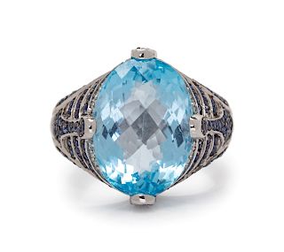 A Collection of 14 Karat White Gold, Blue Topaz and Diamond Jewelry, Le Vian,