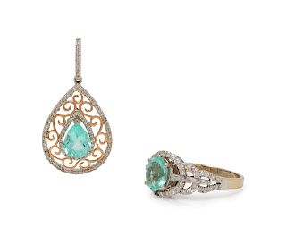 A Collection of White Gold, Tourmaline and Diamond Jewelry,