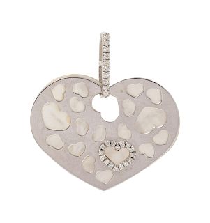 An 18 Karat White Gold, Diamond and Mother-of-Pearl Heart Pendant, Nanis,