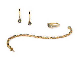 A Yellow Gold and Mystic Topaz Demi-Parure,