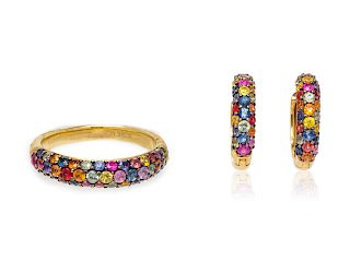A Collection of Yellow Gold and Multicolored Sapphire 'Splash' Jewelry, EFFY,