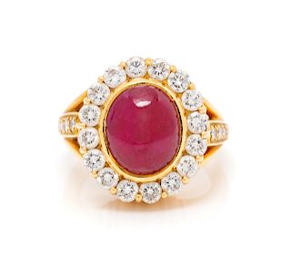 An 18 Karat Yellow Gold, Ruby and Diamond Ring, Montreaux,